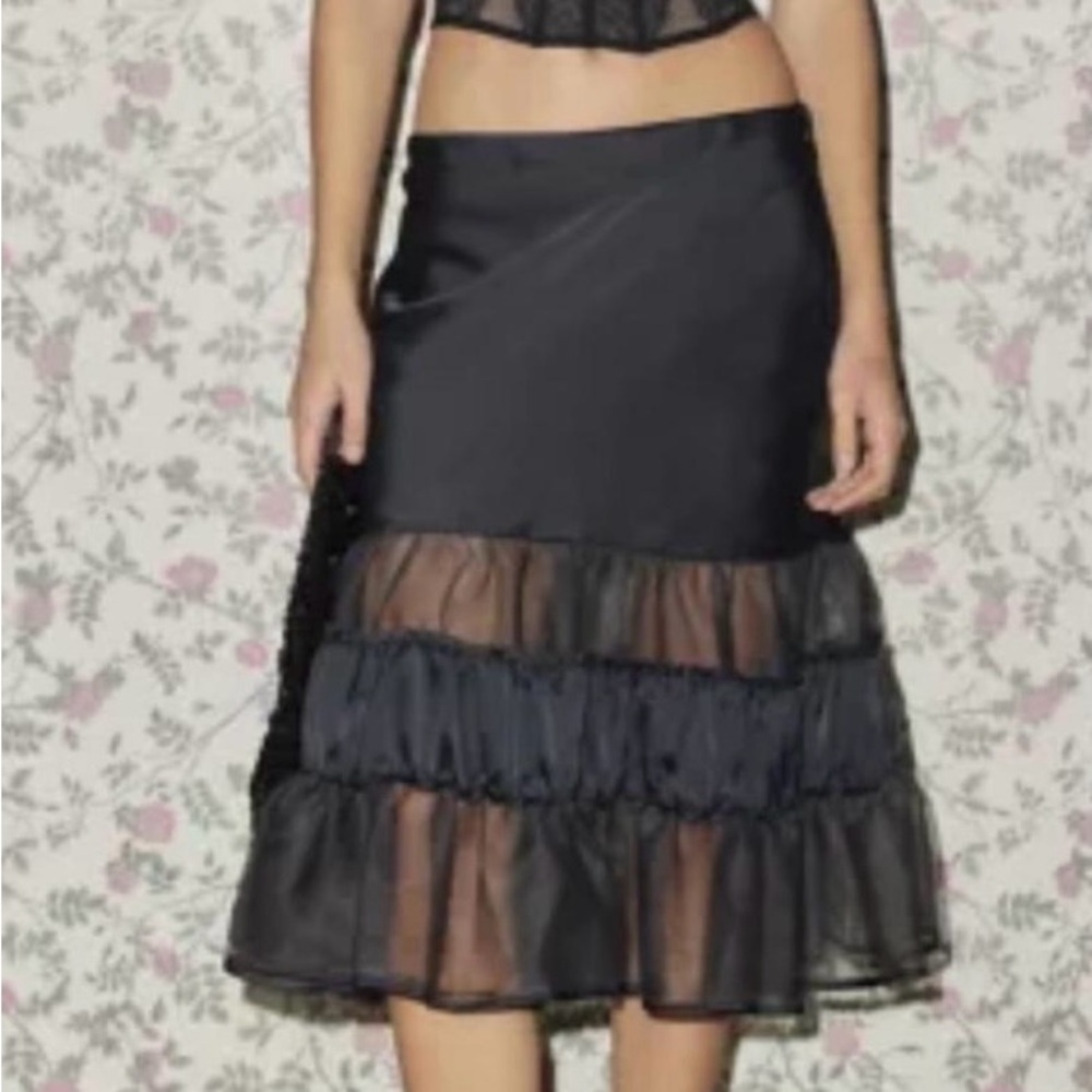 Kimchi Blue Black Sheer Layered Midi Skirt